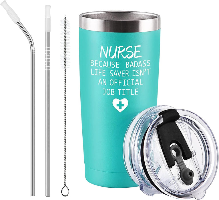 Nurse Gifts, Nurse Because Badass Stainless Steel Travel Tumbler, Funny Birthday Christmas Appreciation RN Gifts for Nurse Friends Coworkers Nurse Practitioner Women(20 Oz, Mint)